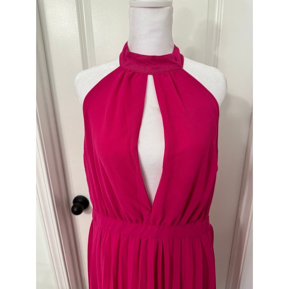 💖🔥 Hot Pink Keyhole Cutout Midi Dress Open Back Draped Size Large - Picture 2 of 7